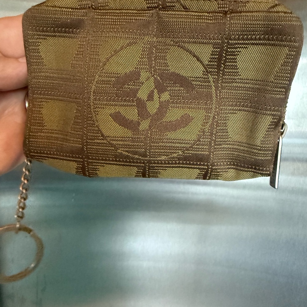Chanel Brown Checkered Wristlet
